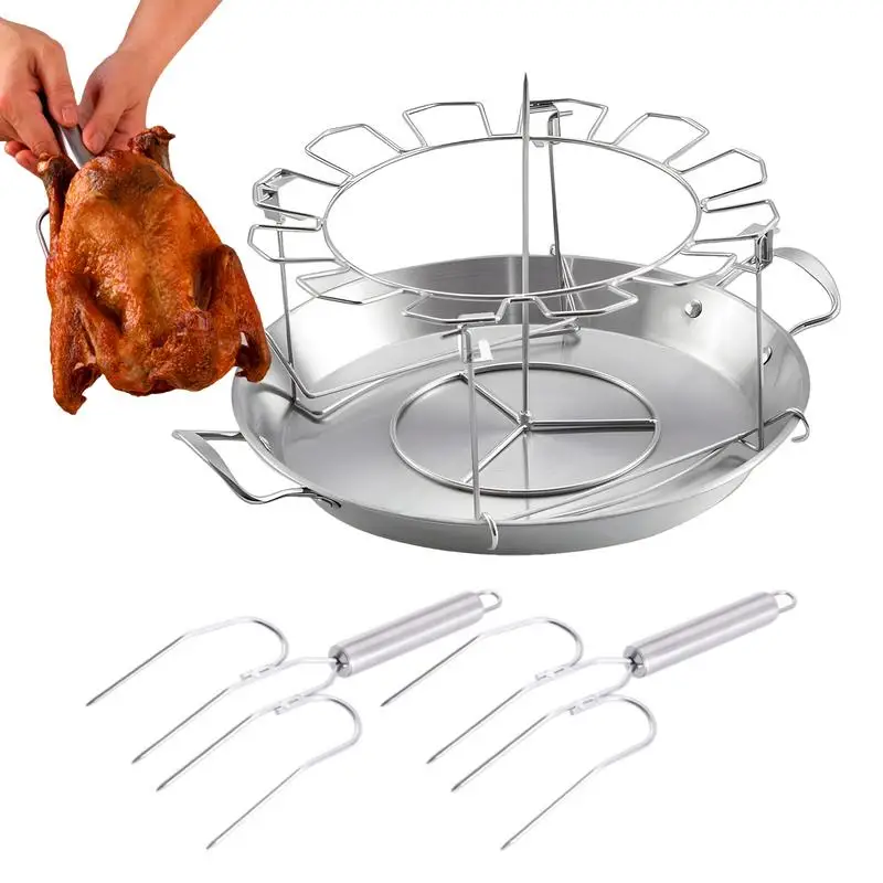 Chicken Leg Grill Rack Round Grill Rack Stainless Steel Wing Rack Non-Stick Drumstick Holder BBQ Accessories with Drip Pan for