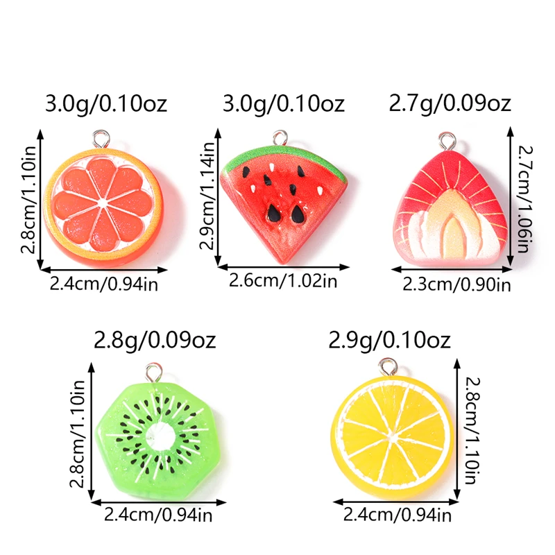 10 Stück Niedliche Fruchtscheiben-Anhänger aus Harz, Orange- und Wassermelonen-Charms für Schmuckherstellung, Halsketten, Ohrringe, DIY-Bastelbedarf – Detail 1