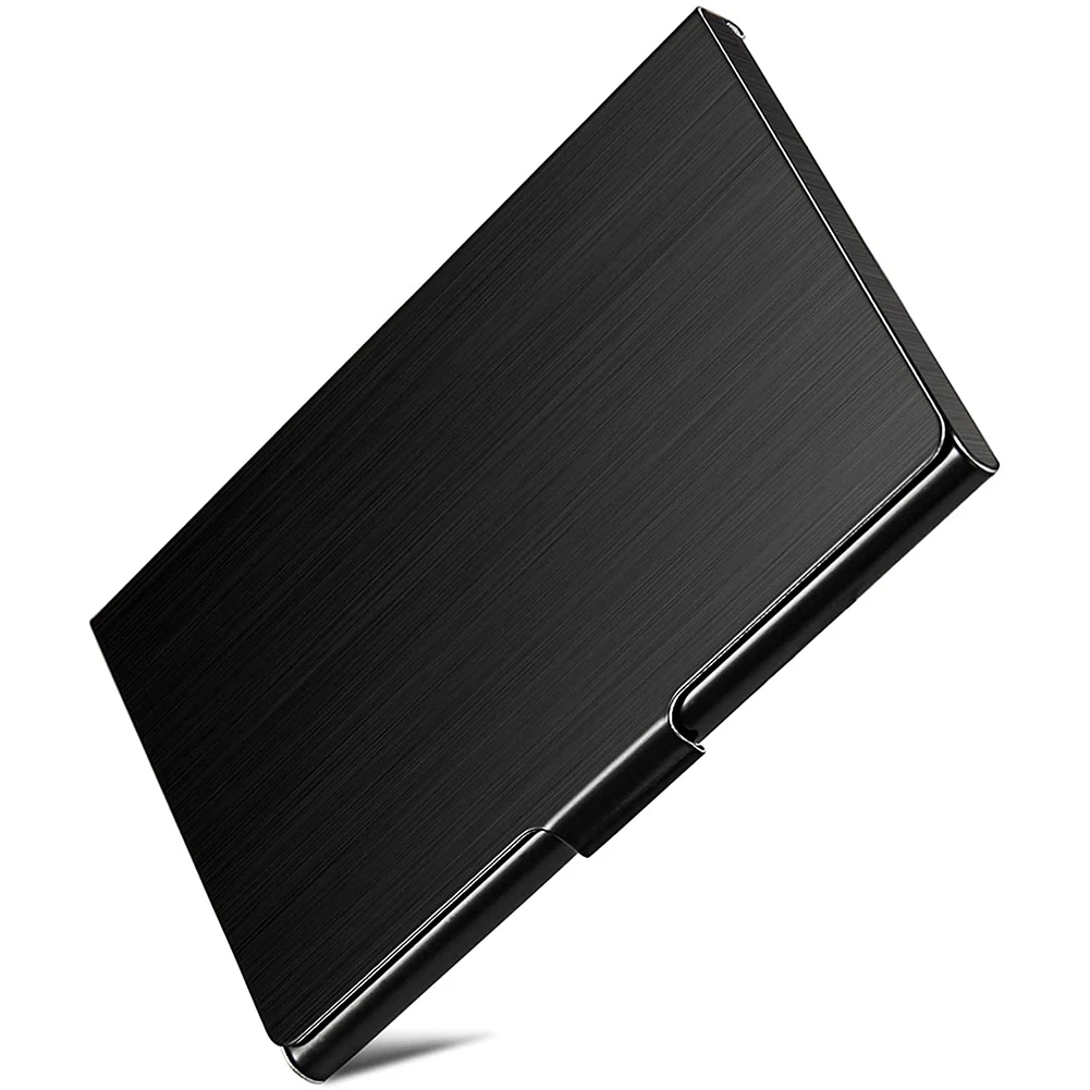 حامل بطاقات العمل A010، حافظة بطاقات عمل رفيعة، حافظة بطاقات معدنية للجيب، حامل بطاقة اسم المحفظة، إغلاق على شكل مشبك، أسود #1