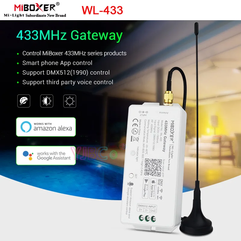 

Шлюз MiBoxer WL-433 LoRa 433 МГц, 5 в постоянного тока/1990 мА, Wi-Fi, RF DMX512 (433), приложение для голосового управления смартфоном, умное освещение серии МГц