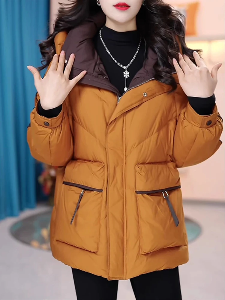 

Winter New Loose Casual Thiened down Cotton Jaet Women's Parka Coat Warmth Faionable Hooded Zipper Closure Long Sve