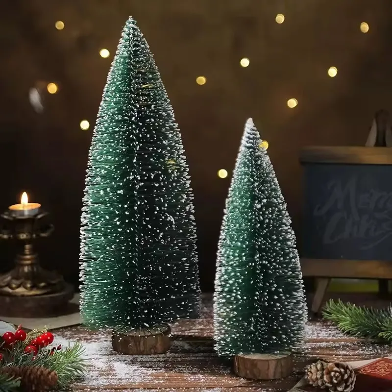 

1PC Mini Christmas Tree Small Choinka Wooden Snow Pine Base Tree Desktop Table Ornaments Navidad Xmas Decor New Year 2026 Natal