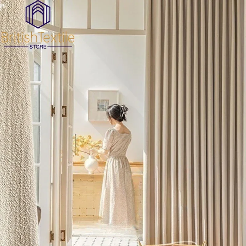 

Thicken Elegant Luxury Waterfoam High-end Atmospheric Milk Tea French Style Living Room and Bedroom Blackout Curtains