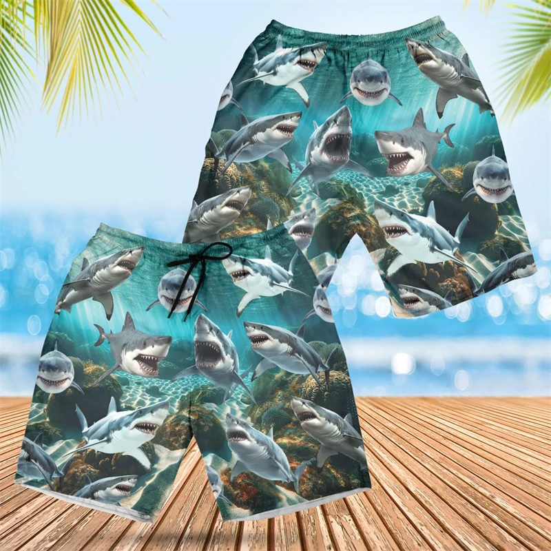 

Tropical Shark Graphic Bermudas Harajuku Fashion Boardshorts Hawaii Board Shorts Ocean Life Trunks Sea Animal Male Beach Shorts