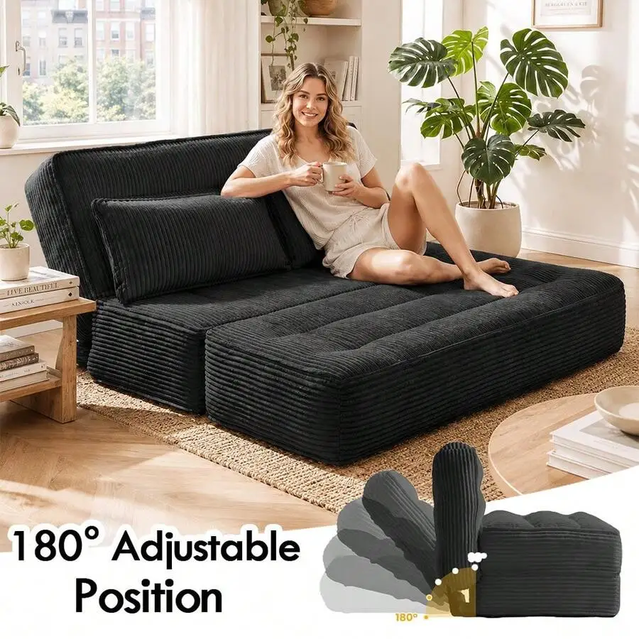 Convertible Sofa Bed With Fixed Frame,Boneless Couch Folding Loveseat Sleeper With 5-Position Adjustable Backrest & Thickened Cu
