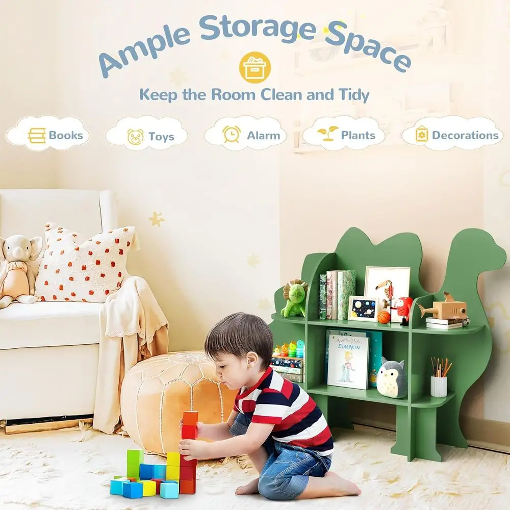 رف كتب للأطفال من طبقتين خشبي أخضر ومنظم ألعاب لغرفة الأطفال وغرفة النوم وغرفة اللعب #5