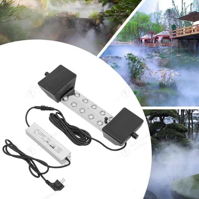 10-head Ultrasonic Mist Maker, 350W Waterproof Ultrasonic Fogger w/ 2 Buoys, 7L/h High Fog for Pond Garden Landscape Humidifier
