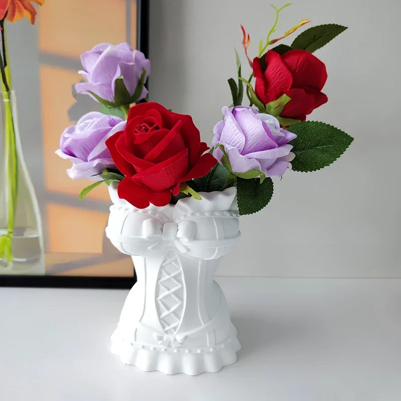 

DIY Skirt Gypsum Form Vase Decoration Flowerpot Making 3D Corset Vase Silicone Molds Woman Dress Plaster Flower Pot Mold