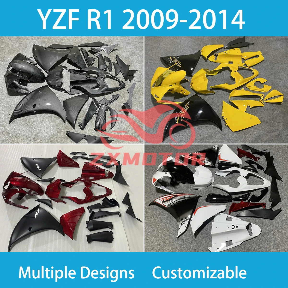 For YAMAHA YZFR1 09 10 11 12 13 14 Fairings Parts YZF R1 2009-2014 Motorcycle Plastic Injection Body Set Fairing Kit