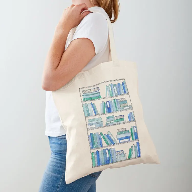 

Blue Bookcase Tote Bag eco bag folding canvas tote bag Beach large tote
