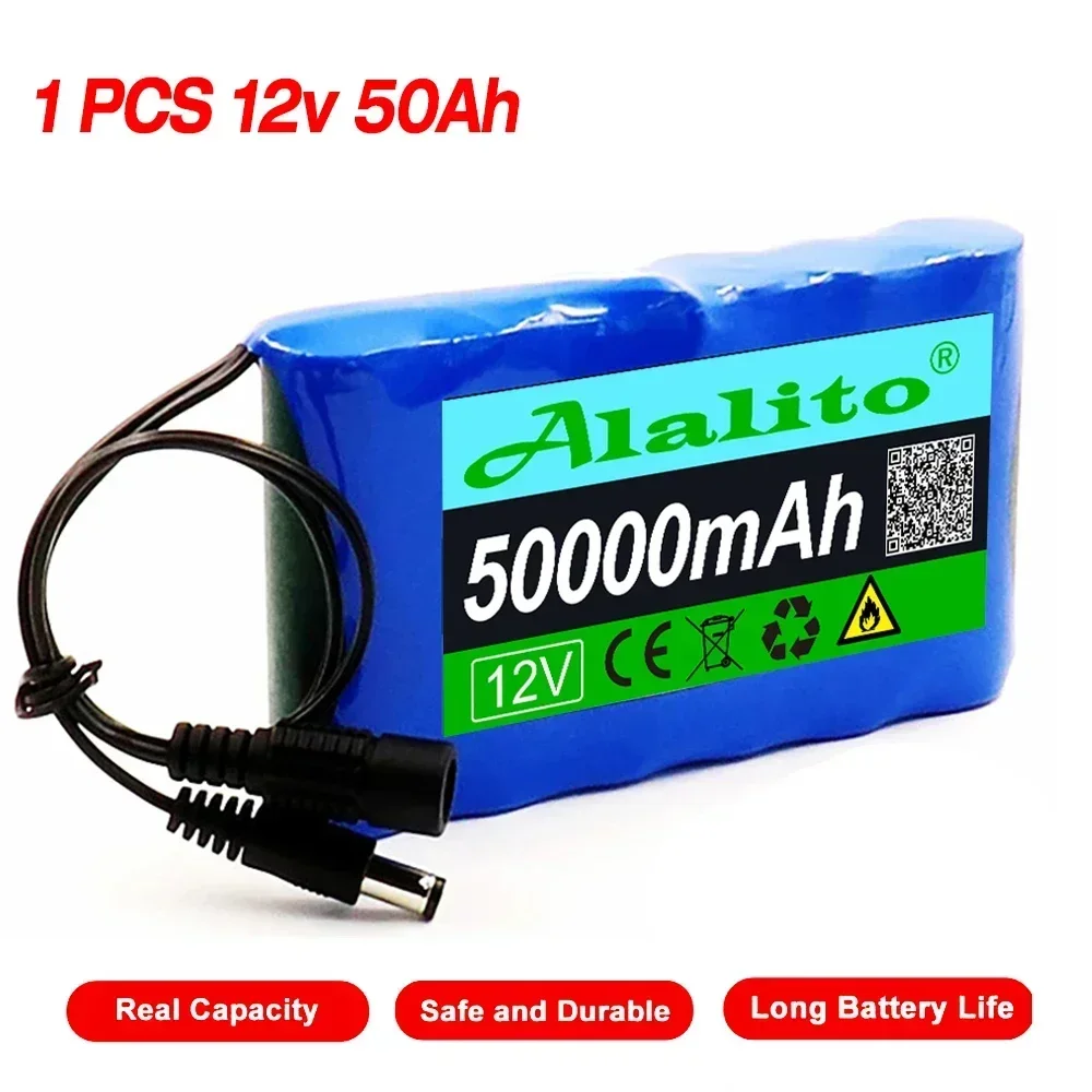 18650 3S2P 12V 50000mah Original Lithium Ion Battery DC 12.6V 50Ah Rechargeable CCTV, Camera Monitor Replacement Battery+Charger