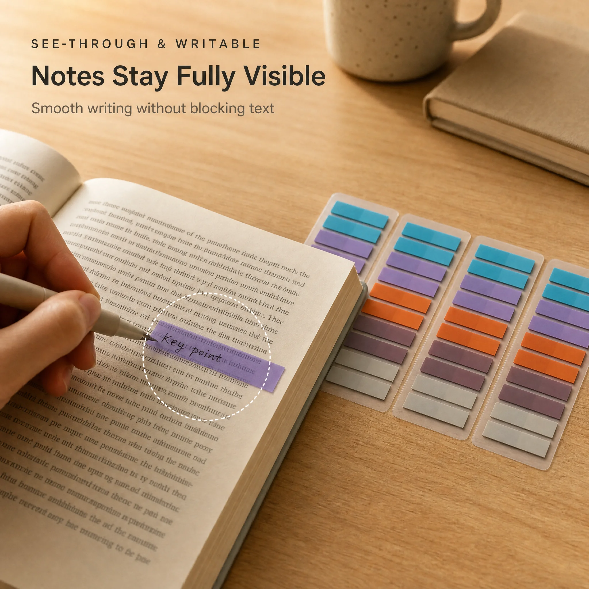 800 Sheets Transparent Self-Adhesive Color Stickers Notes Index Tabs Flags Sticky Note Stationery for School Office Supplies