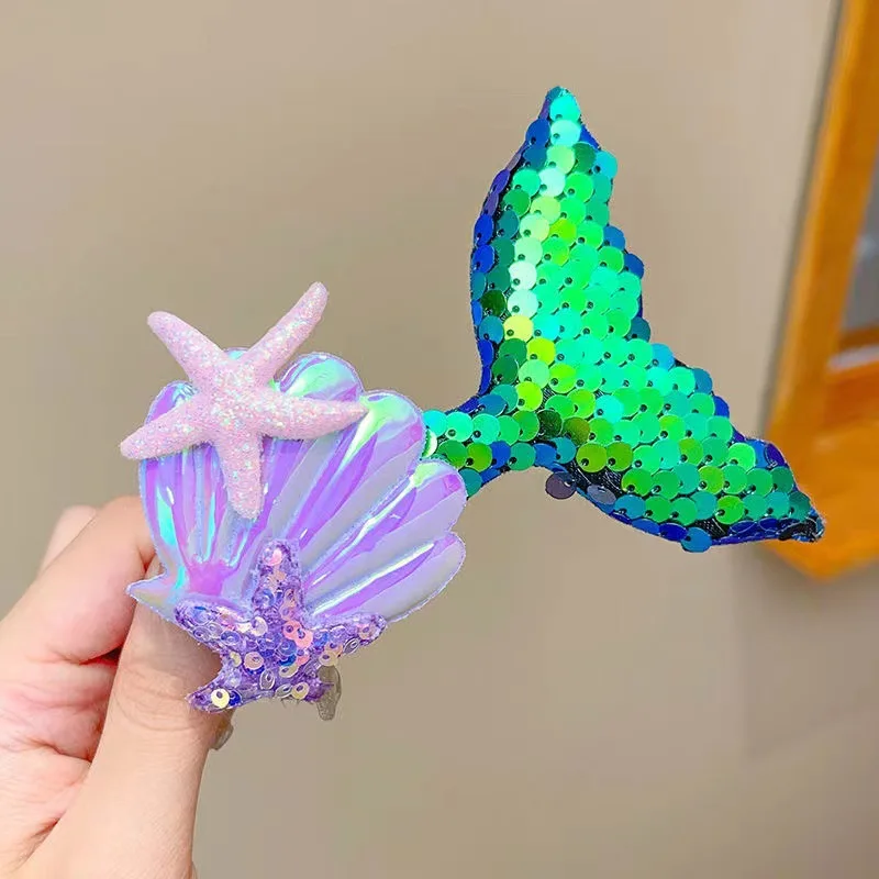 

Не вытягивающиеся заколки для волос для девочек, милый дизайн с рыбьим хвостом русалки, блестящие заколки с героями мультфильмов, мягкие края, решение для детских волос