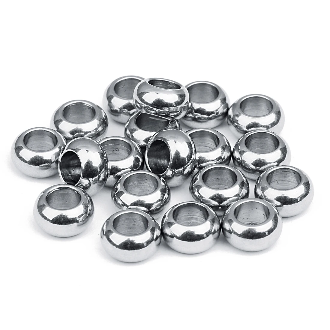 20Pcs Stainless Steel Large Hole Beads 6/7/8/9/10/12mm Round Charm Loose Spacer Bead Diy Jewelry Bracelets Supplies Wholesale