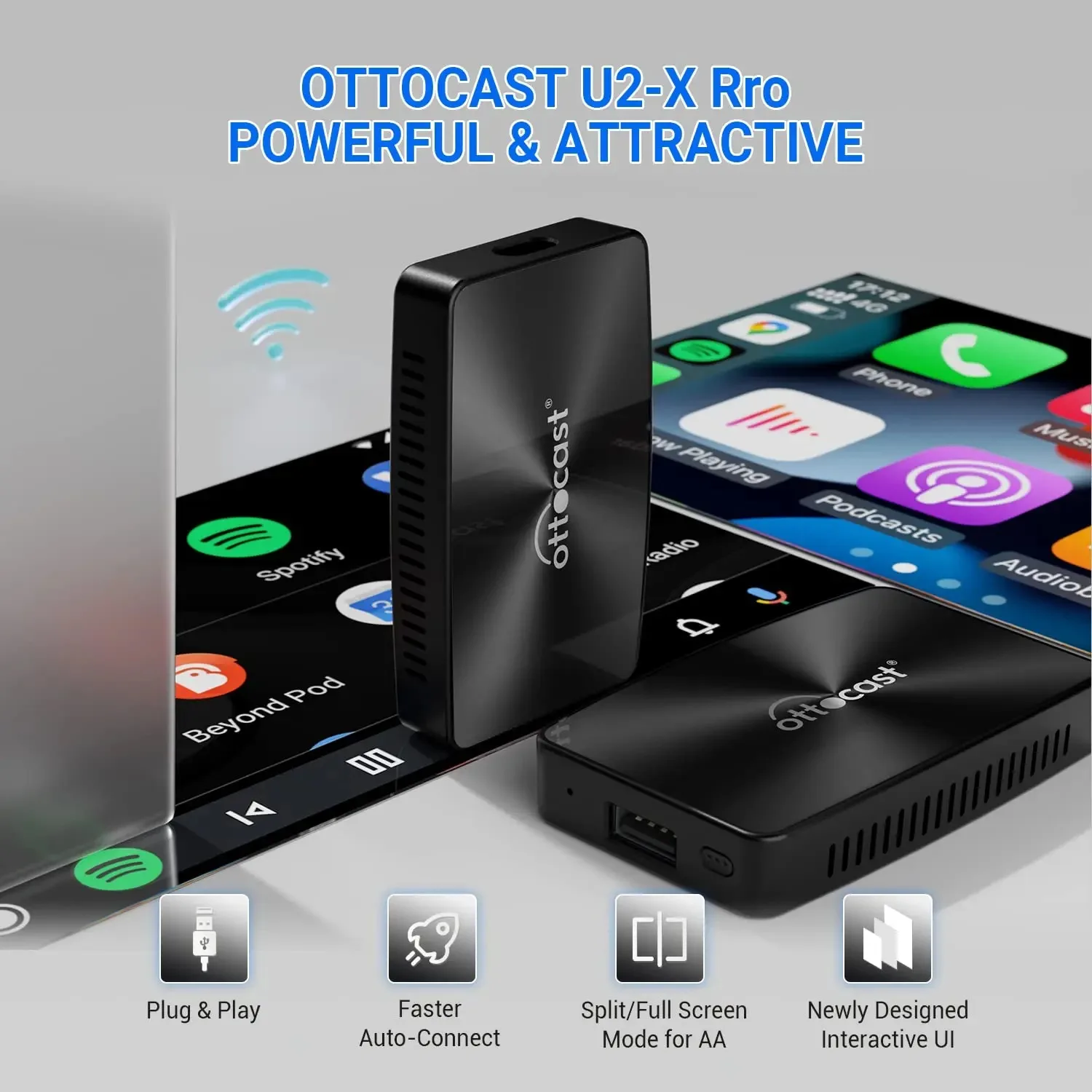 OTTOCAST U2X PRO Wired to Wireless Android Auto CarPlay 2 in 1