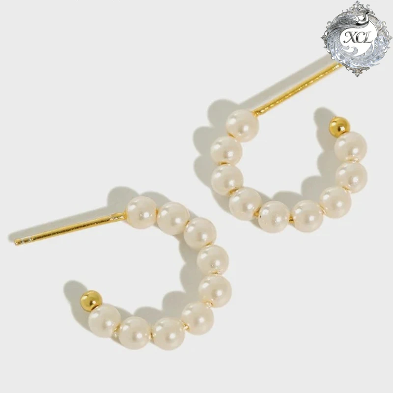 

Серьги-гвоздики XCL из стерлингового серебра 925 пробы с жемчугом, геометрические, в стиле легкой роскоши, модные, для женщин, подарок для девушки, ювелирные изделия