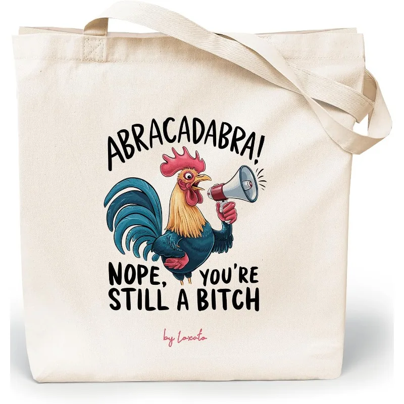 Funny Rooster Megaphone Cartoon Canvas Tote Bag Large Reusable Casual Shoulder Shopping Handbag Gifts Bags Fashion