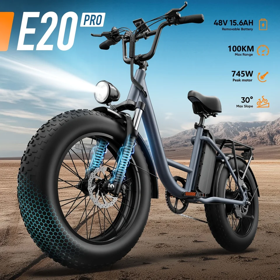 E20Pro Grey Adult Electric Bicycle Unisex Portable E-Bike 745W Peak Motor 48V 15.6AH Detachable Lithium Battery 100 Mile Range 1 image 2
