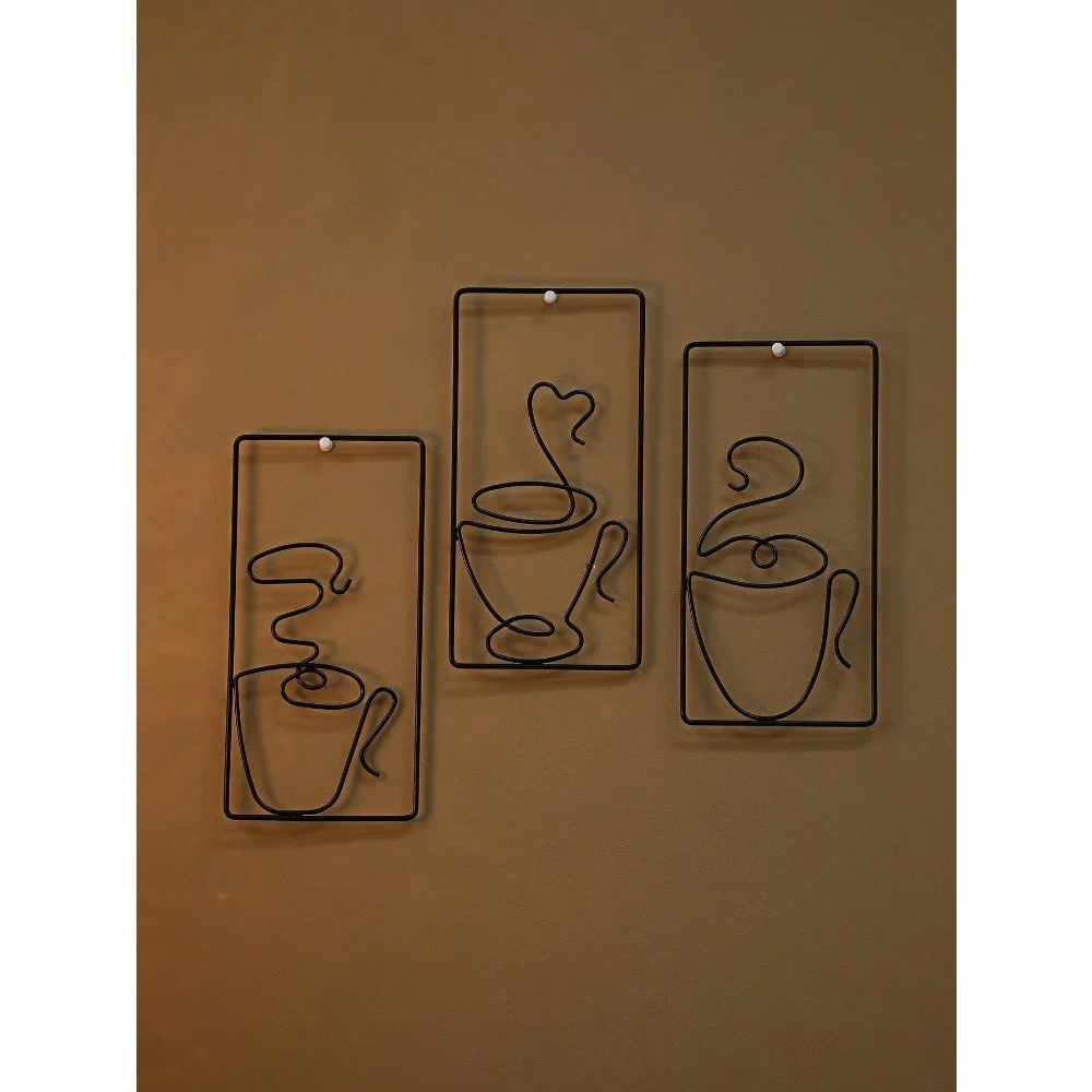 

3pcs Minimalist Iron Black Wall Hanging Decor, Rectangle Coffee Shape for Indoor Outdoor Home Living Room