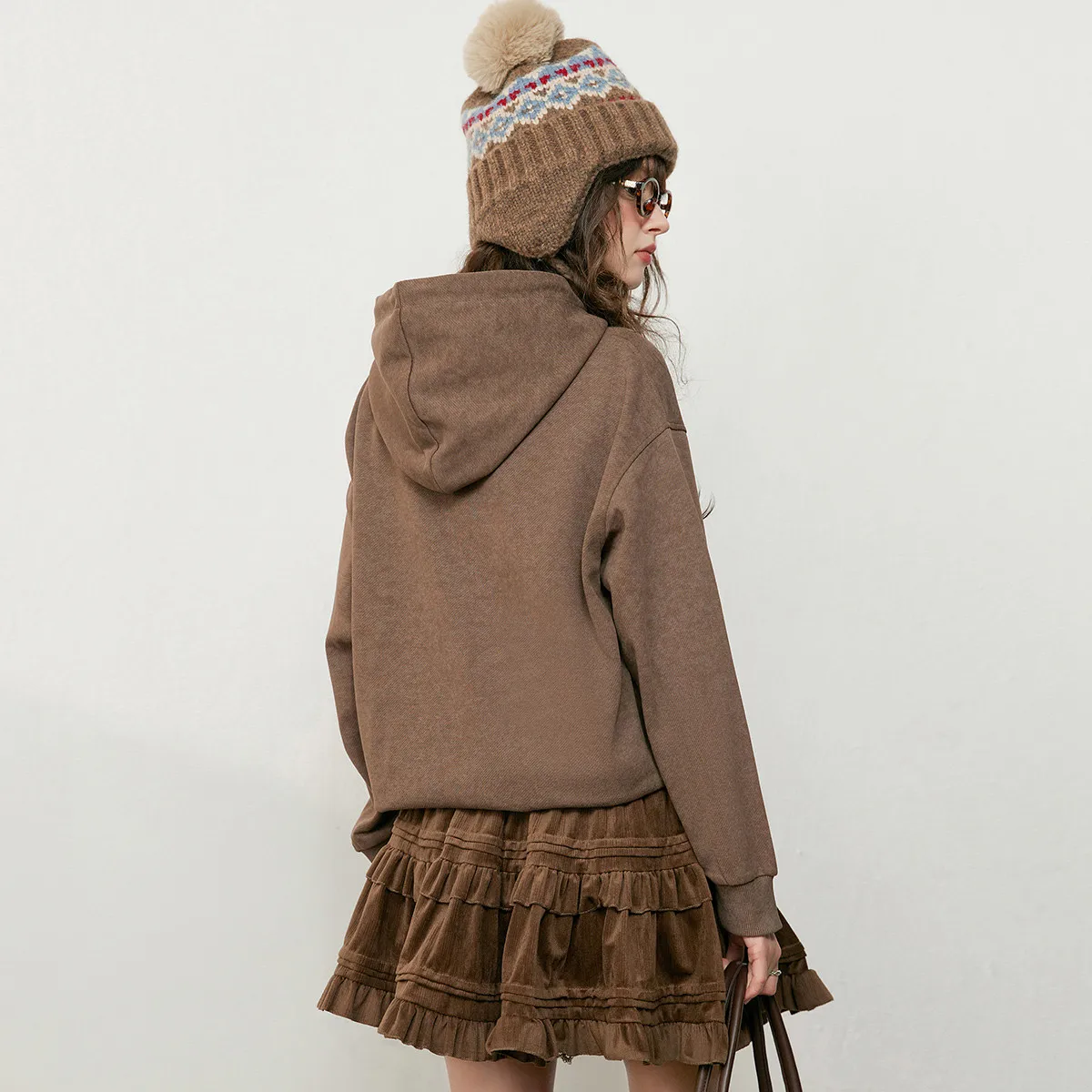 LOUIS YAO Three-dimensional Printed Long Sleeved Hoodies 2025 Autumn Washed Patterned Hooded Sweatshirt Chic Street Loose Tops