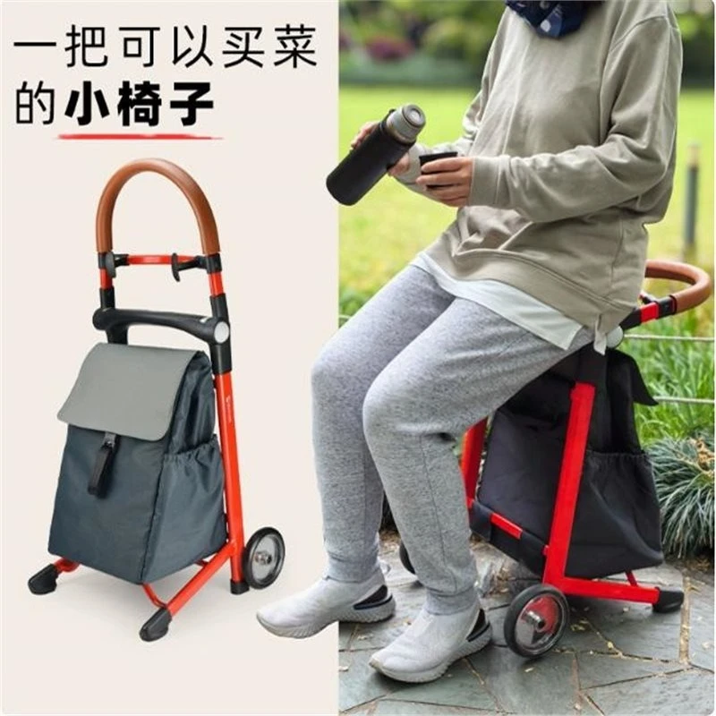 Lightweight Aluminum Alloy Seat Rest Waterproof Folding Elderly Queuing Exhibition Small Pull Cart