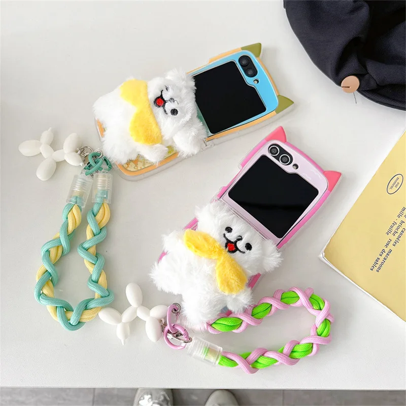 

Cartoon Line Puppy 3D Ear Phone Case for Samsung Galaxy ZFlip3 ZFlip4 ZFlip5 ZFlip6 Hard PC Back Cover for Z Flip 6 Case Shell