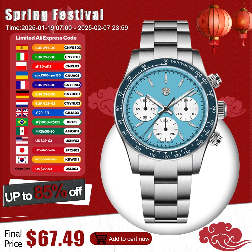 RollsTimi Herrenuhr 2024, NEU, Top-Luxus-Chronograph, Edelstahl, Japan TMI Vk63, Quarzuhren für