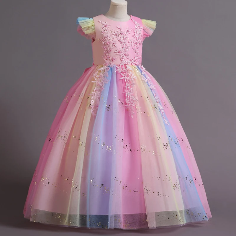 Flower Girl Wedding Dress embroidered jacquard floor long dress girl baby birthday communion party ball first formal dress