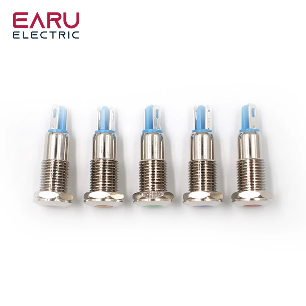 Metal Indicator Light LED 8mm Waterproof Signal Lamp 5V 6V 9V 12V 24V 110V 220V Dot Concave Pilot Red Blue Green Yellow Hot Bulb