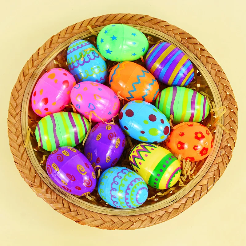 

12pcs Kids Favors Easter Fillable Plastic Easter Eggs 2024 Happy Easter Party Candy Gift Packaging Box Colorful Empty Eggs