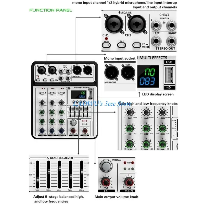 Y8AD Multifungsi Mixer 4inputs Instrumen Mics Streaming Studio Audios