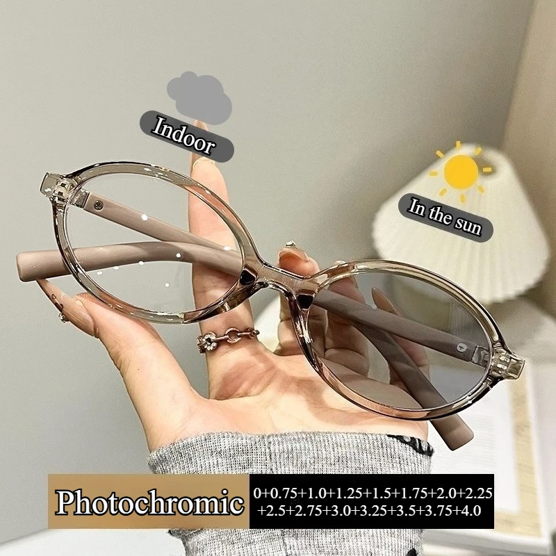 

Vintage Photochromic Reading Glasses Fashion Women Outdoor Anti-UV Sunglasses Anti-blue Light Prescription Diopter Eyewear+2.25