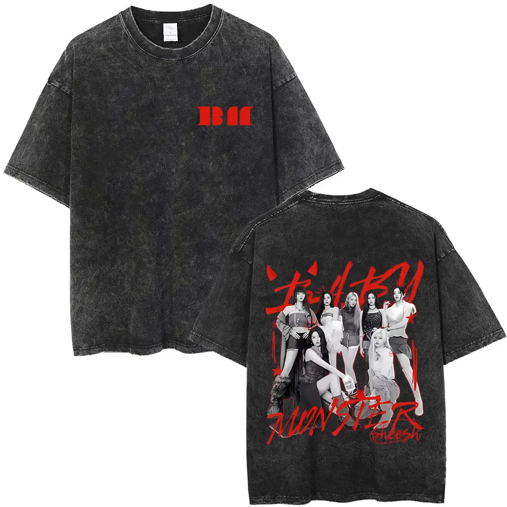 

Kpop Band Babymonster Vintage Washed T-shirt Hello Monsters Tour 2026 T-shirts Men Women Y2k Korean Fashion Oversized T Shirts