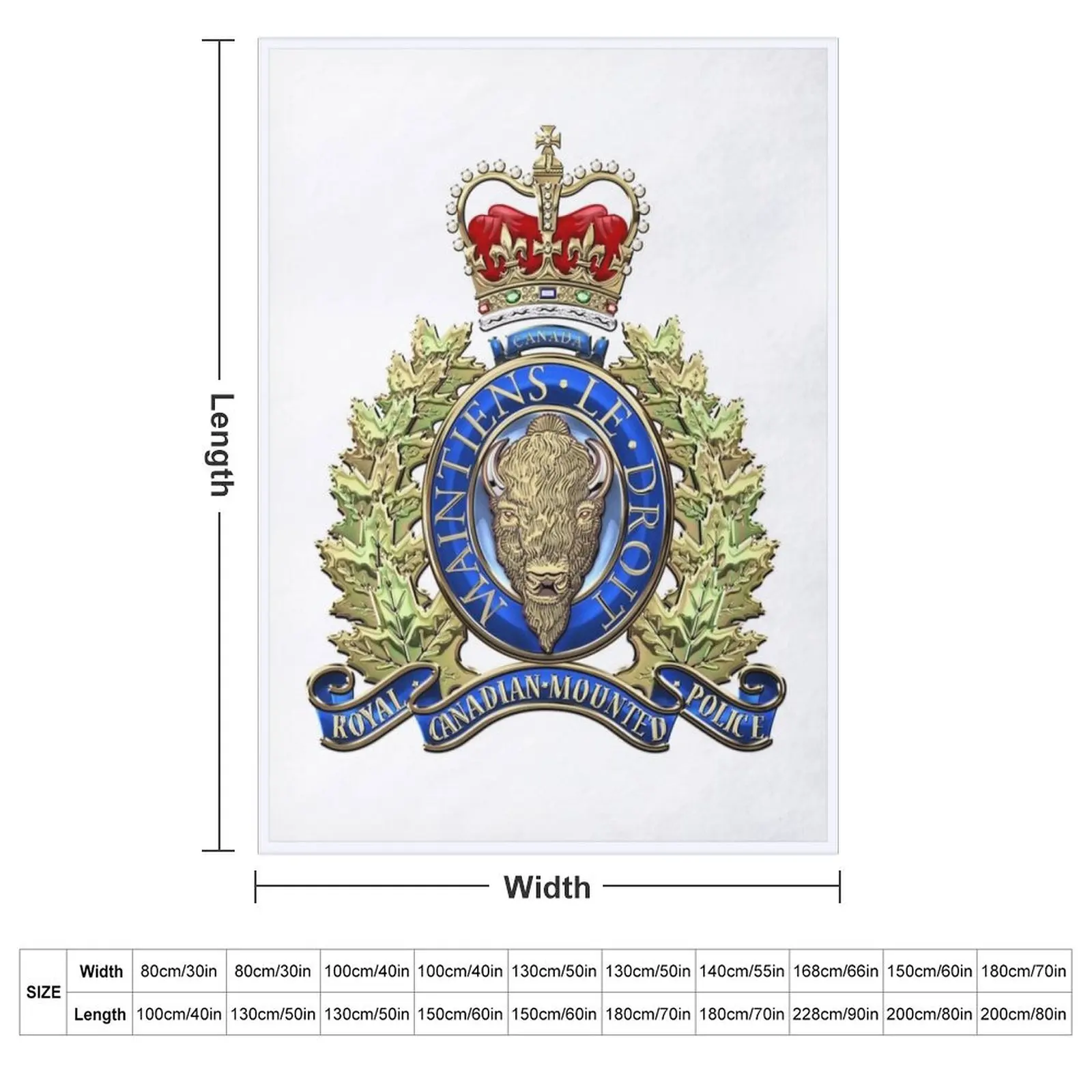 Royal Canadian Mounted Police - RCMP Badge over White Leather Throw Blanket couch cozy soft plush fuzzy picnic outdoor blanket