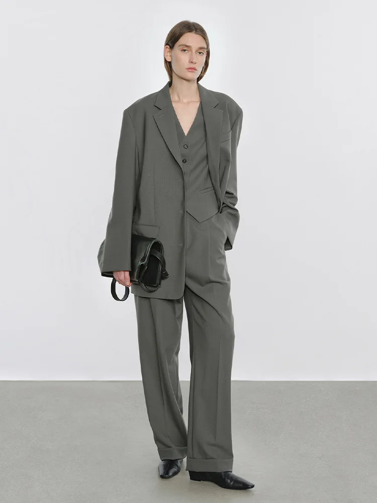 Maxdutti Nordic Minimalist Spun Wool Classic Boyfriend Loose Suit Women's Jacket Woman Clothes Tops Ropa mujer Blazer Woman 2026