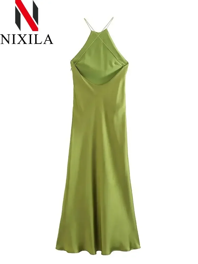 Wiosenna letnia damska sukienka maxi bez rękawów Satynowa sukienka w europejskim stylu amerykańskim Seksowna wieczorowa suknia bankietowa