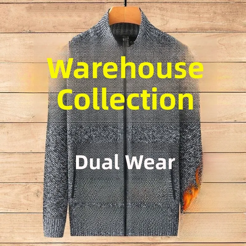 

Thiened Fce Casual Knitted Cardigan for Men Winter Leisure Sweater Ciwalk Polyester Fiber Long Sve Stand Collar