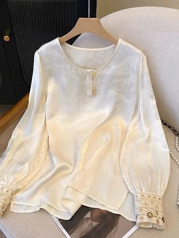 

Casual round Ne Long Sve Embroidered irt Large Size Women's Spring Faion Design Traditional Chinese Sle Top