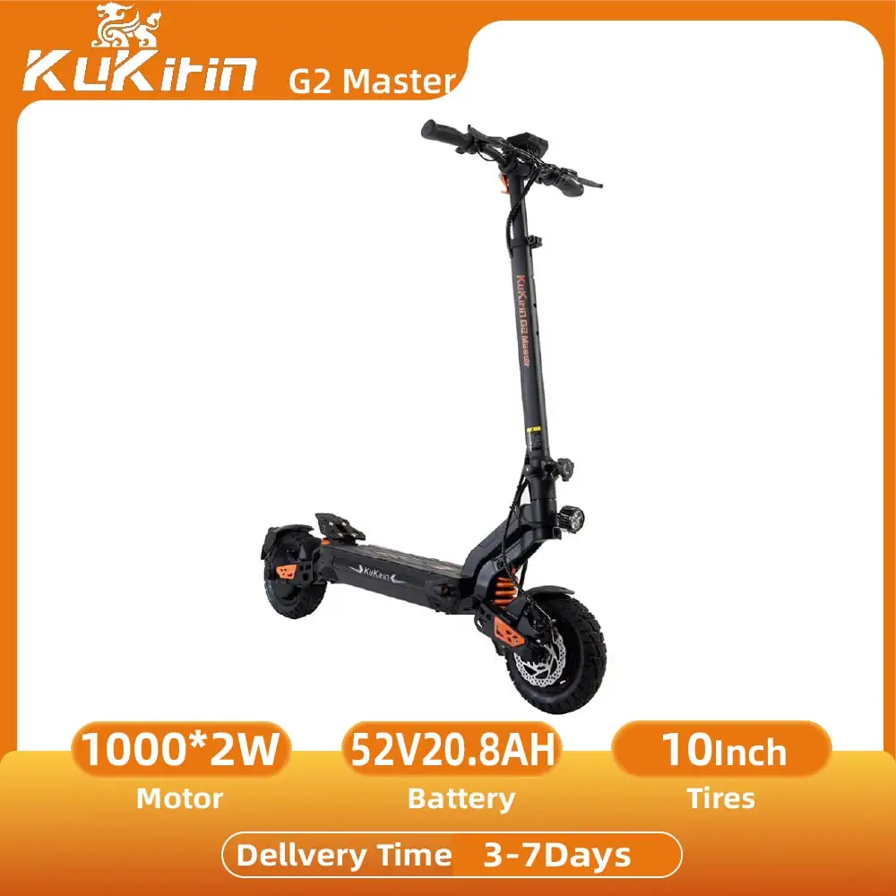 Trottinette électrique adulte KuKirin G2 Master, double moteur 1000W*2, tout-terrain, batterie 52V20.8AH, pneus de 10 pouces, pliable.