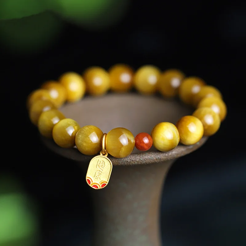 

Золотой тигровый глаз, камень Будды, бусины, браслет, унисекс, модные универсальные украшения