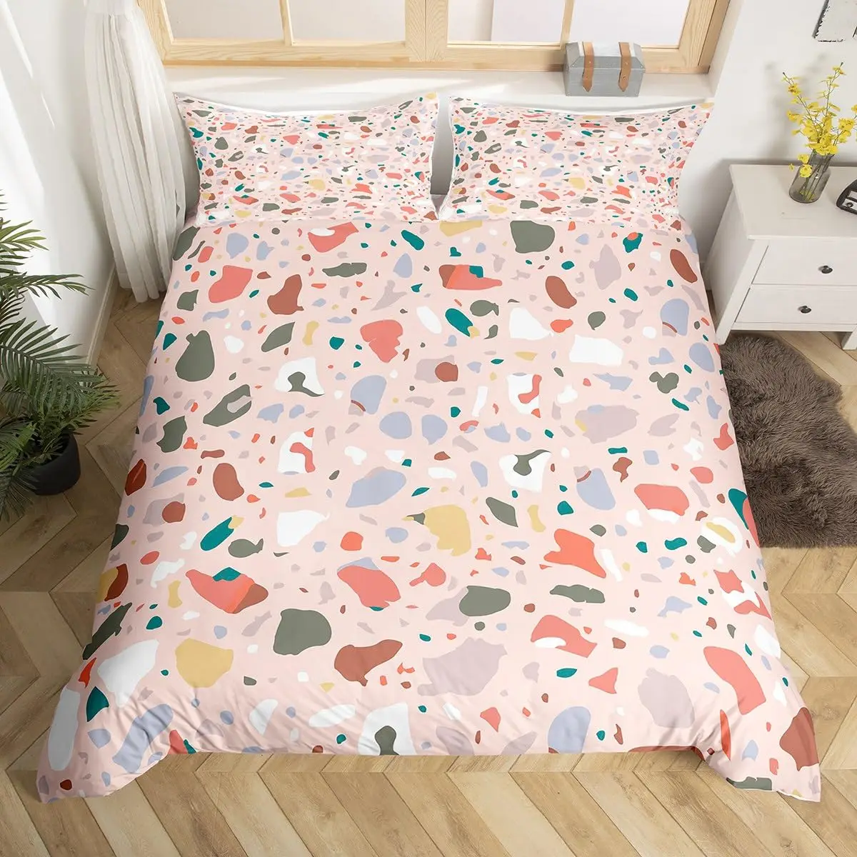 Colorful Modern Marbling Art Duvet Cover For Girls Women Girly Marble Bedding Set Rainbow Quilt Cover Watercolor Comforter Cover