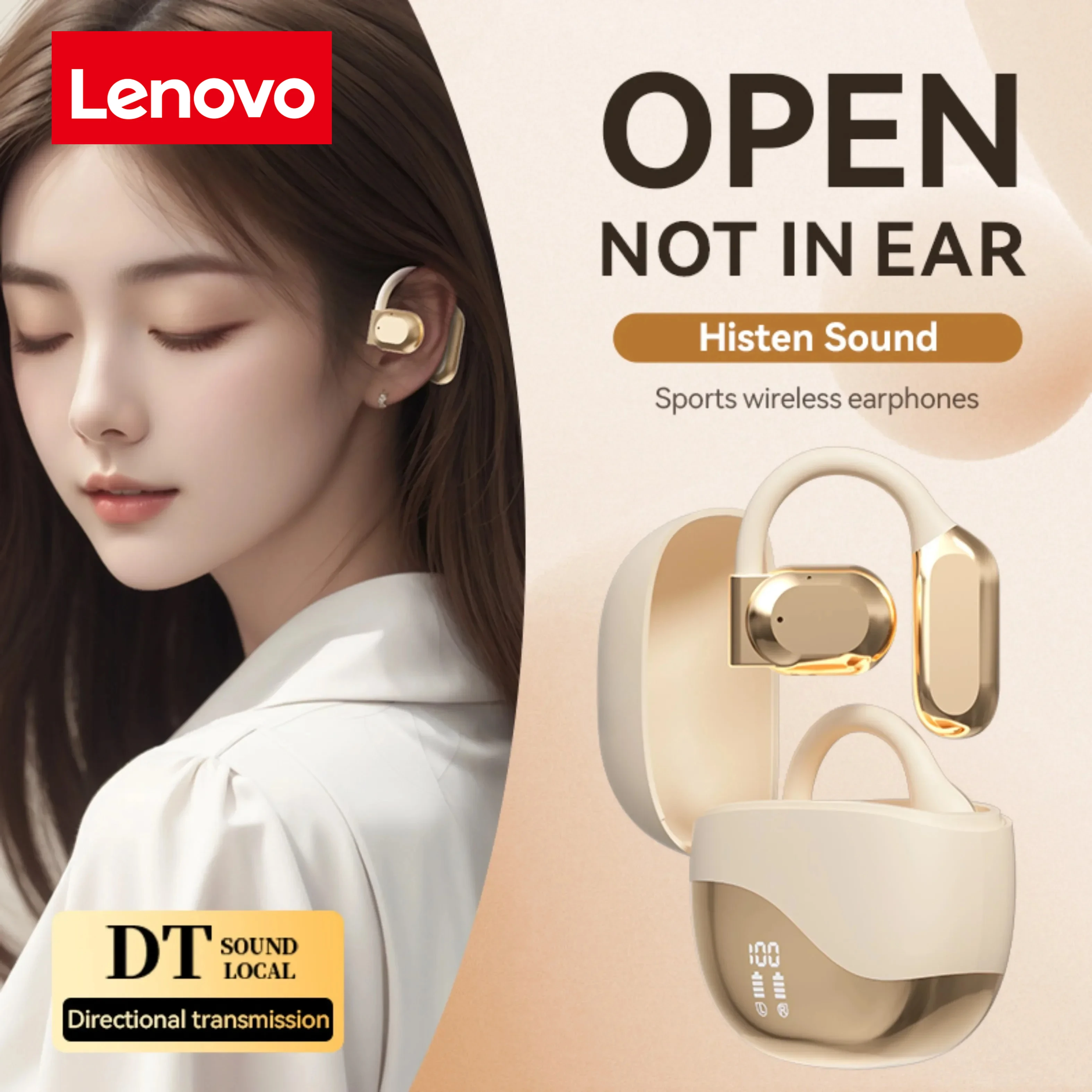 سماعات لينوفو اللاسلكية، تصميم مفتوح الظهر، مسامية ومقاومة للماء، مريحة في الارتداء، تشغيل سماعات الرأس مع ميكروفون #5