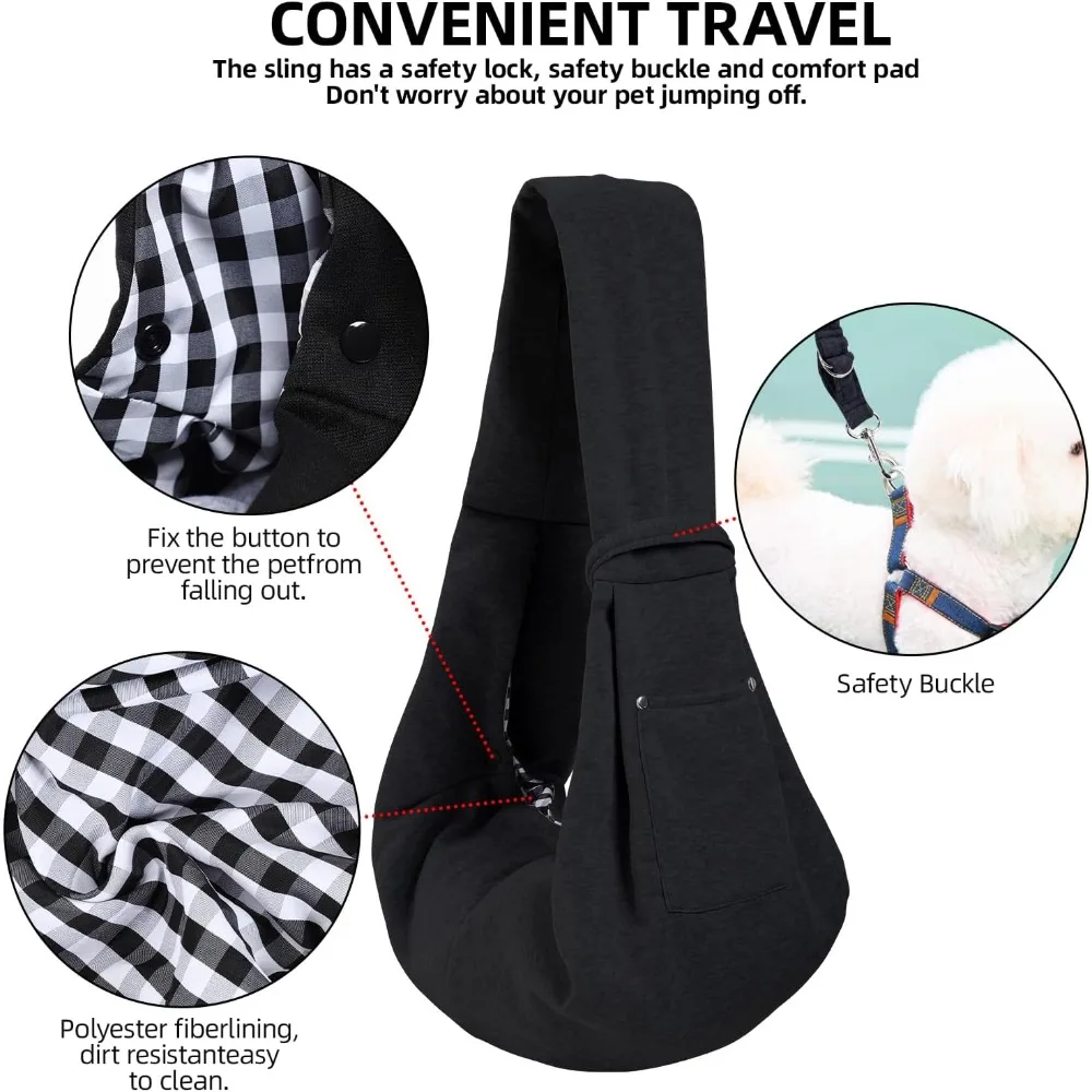 Reversible Puppy Carrier Purse - Hand-Free Dog Sling for Small Dogs and Cats, Travel Safety Harness (Black) - view 3