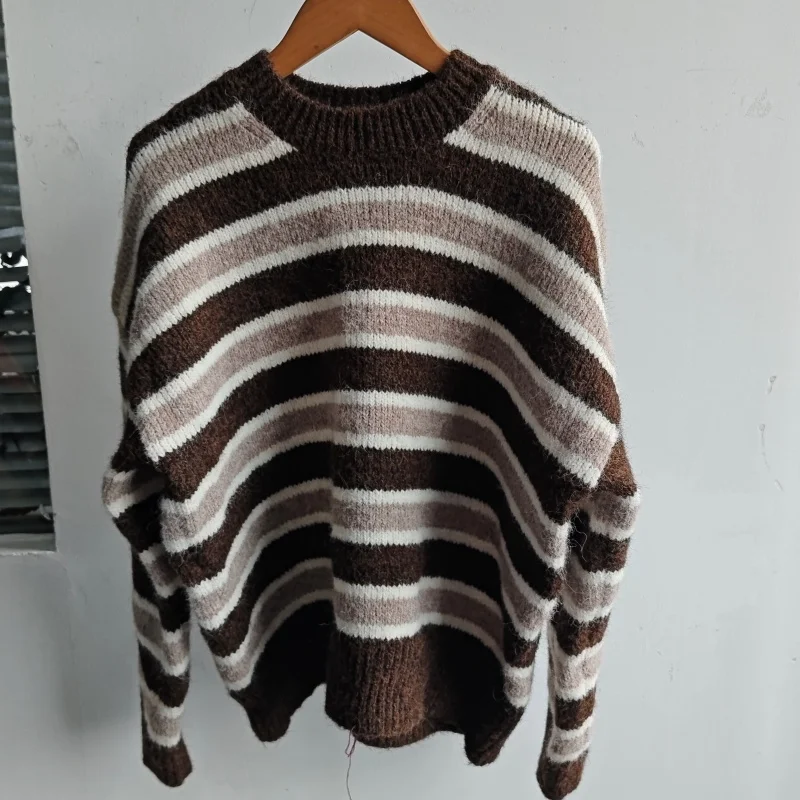 Herbst Winter runder Ne-Pullover, weich, gemütlich, Farbe, Blo-Streifen-Design, lässig, bequem, Pendeln, lang, Sve Damen-Strickwaren
