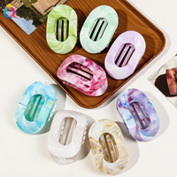 Fashion Oval Hair Claw Clips Women Elegant Marbling Acrylic Flat Circular Hair Grips Premium Colorful Updo Hair Pins Barrettes