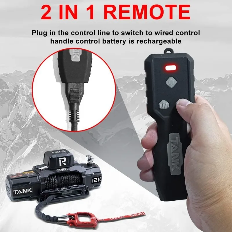 WINCH 12000lb New Waterproof Electric Synthetic Rope Winch 12V with Hawse Fairlead,2 in 1 Infrared Remote Control,Wired Control