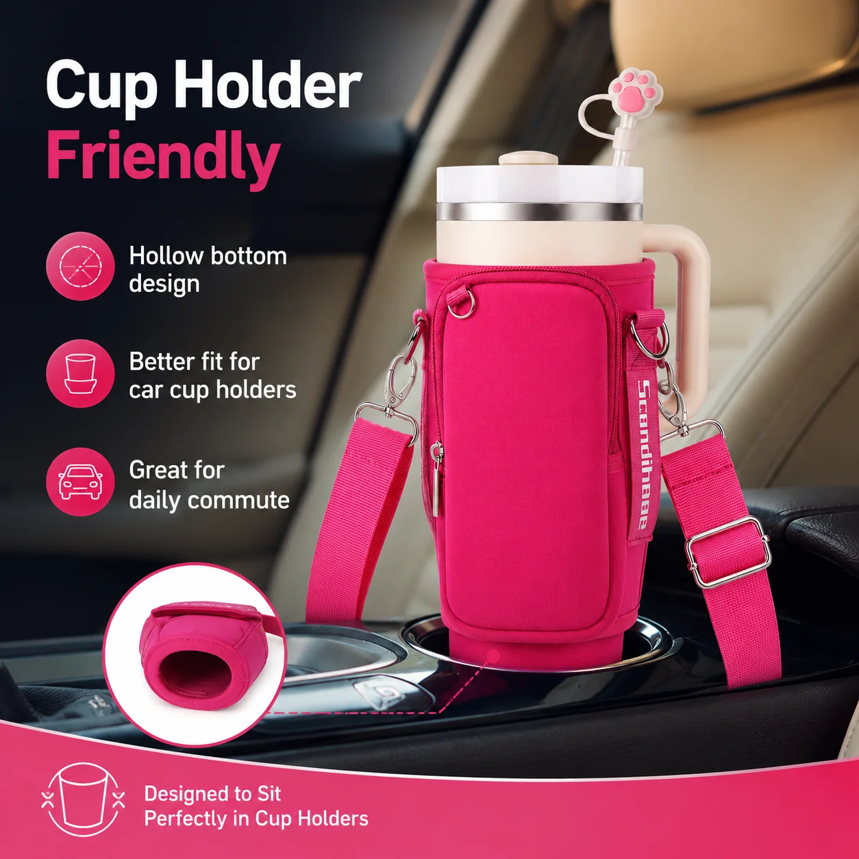 40oz Water Bottle Carrier Bag with Phone Pocket Adjustable Shoulder Strap Tumbler Holder Pouch for Stanley Cup Sleeve view 6