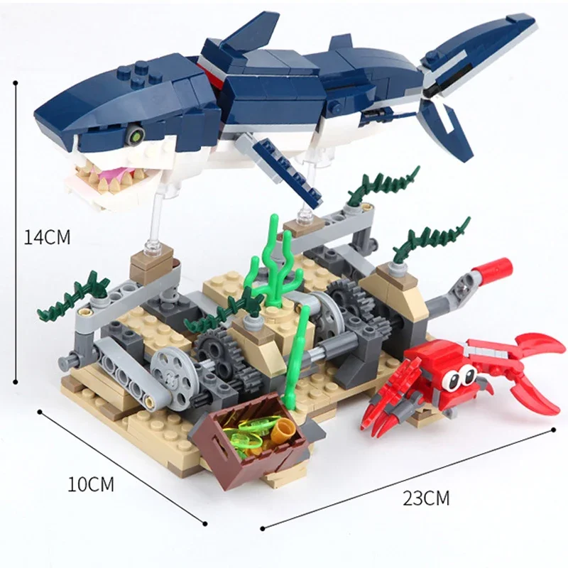 Creative 3in1 Gear Mechanical swimming shark Model Building Blocks Ideas Toys Deep Sea Creatures Children Bricks Kids Gifts