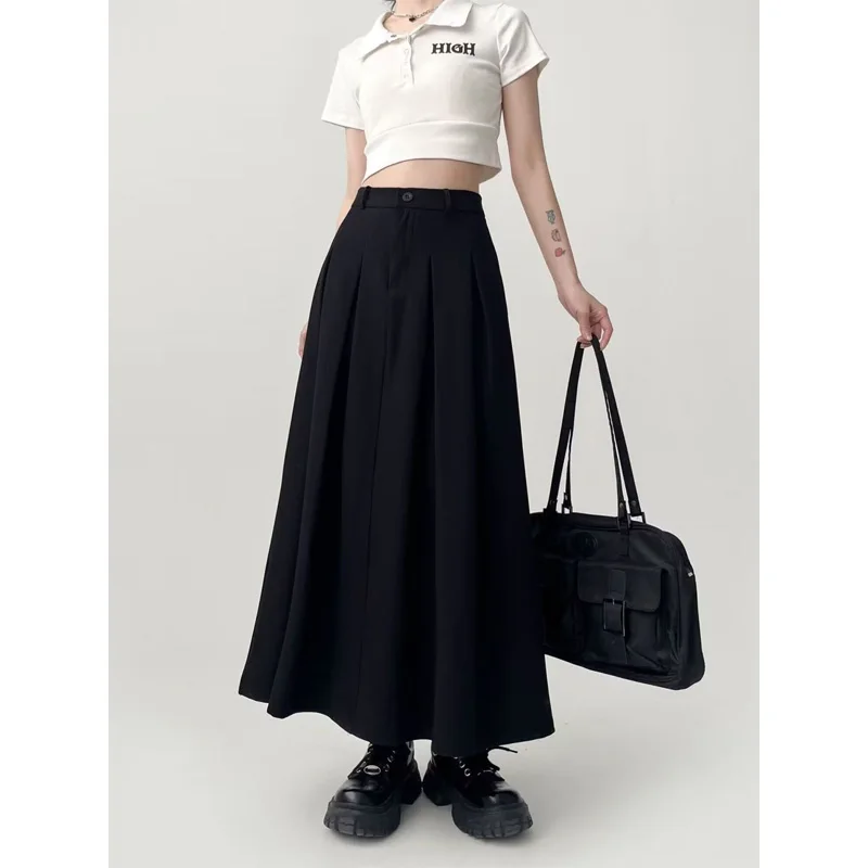 2023 Four Seasons Retro Fashion Simple Atmosphere High Waist Covering Belly Casual Commuter Mid Length Versatile A-line Skirt