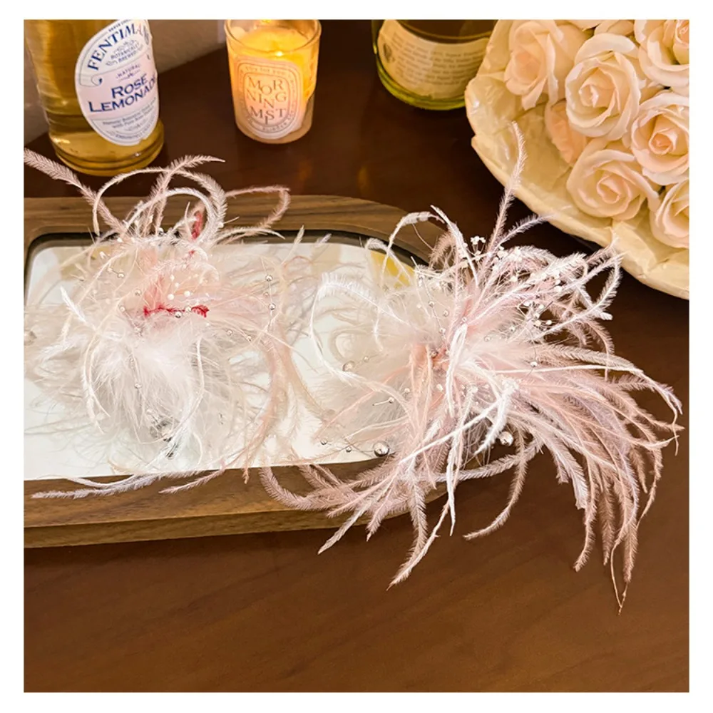 جديد الألعاب النارية ريشة الشعر كليب اللؤلؤ الجنية منقار البط كليب أنيقة إكسسوارات الشعر الجانب مشبك شعر الفتيات